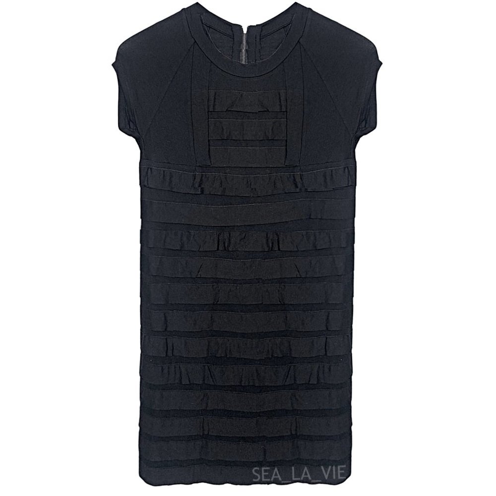 BCBGMAXAZRIA Short Sleeve Tiered Knit Bodycon Dress in Black - Picture 1 of 6